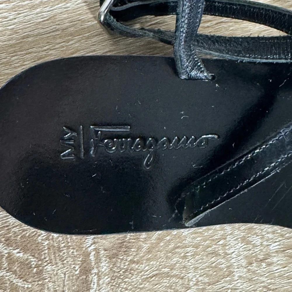 Ferragamo Patent Leather Crystal Embellishment Strappy Sandals Black Size 4M